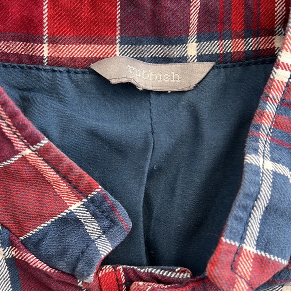 Rubbish Red Navy Plaid Button Front Crop Jacket - Picture 3 of 7